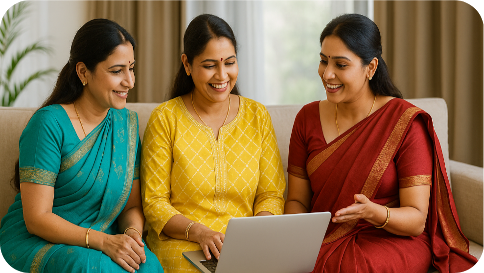Three women looking at a laptop